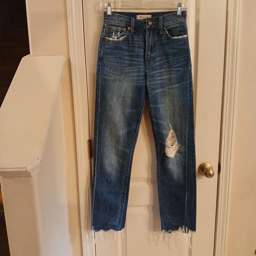 Madewell The Perfect Summer Jean Distressed Ripped Knee Raw Hem 24 Classic Basic
